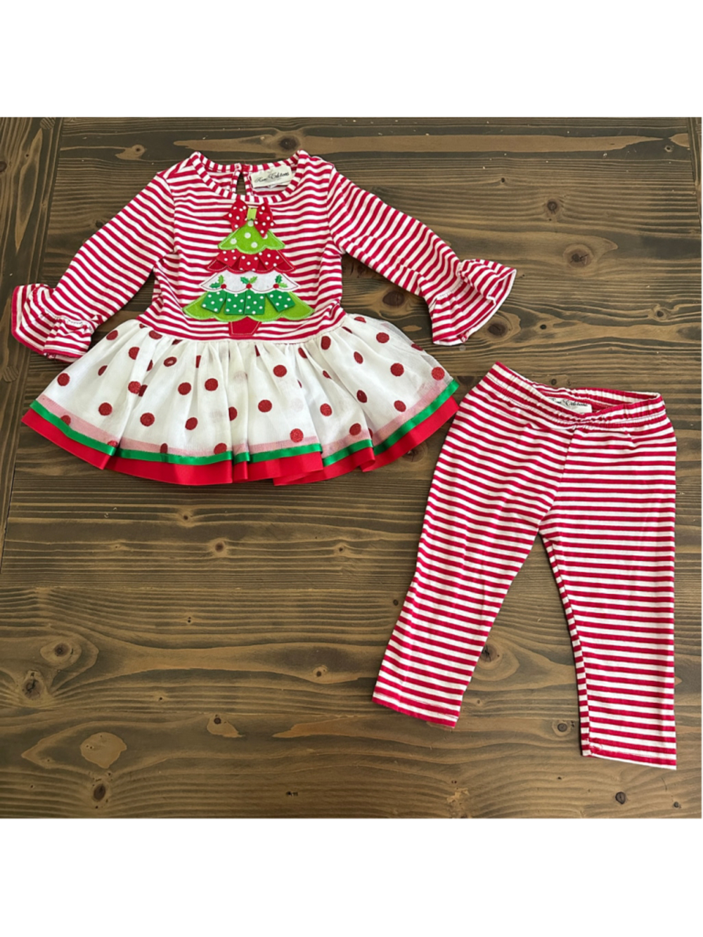 Rare Editions Baby Girls 12M Christmas Tree Holiday Outfit Set Red White Green